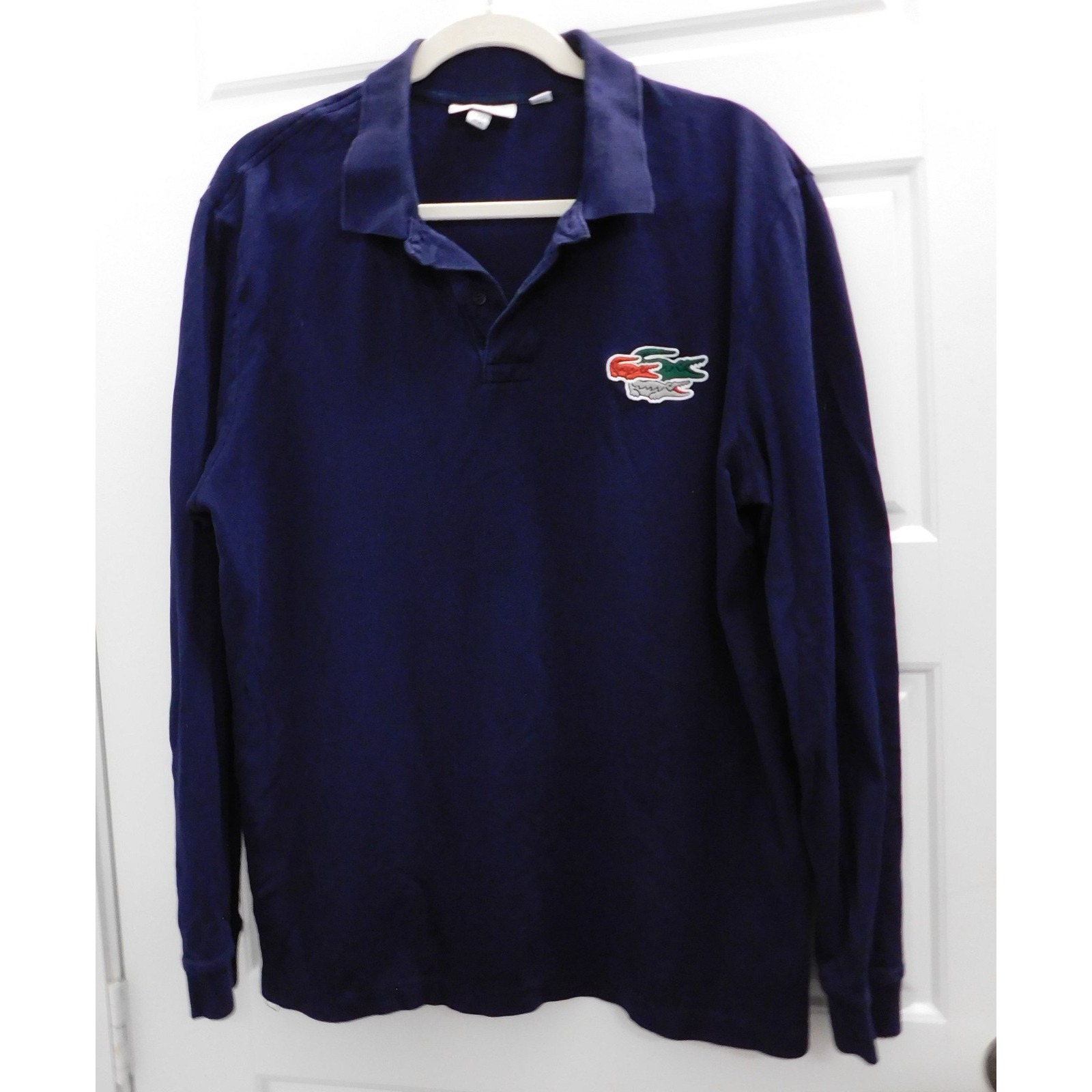 Mens Lacoste Regular Fit Triple Croc Logo Long Sleeve Navy Polo Shirt France Xl